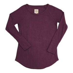 Women's Chaser Medium Waffle Knit Shirttail Top Long Sleeve Shirt M Fitted Tee